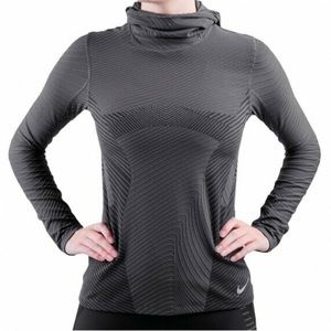 NWT Nike Gray Dri-Fit Running Pullover with Hood, Face Shield & Thumb Holes